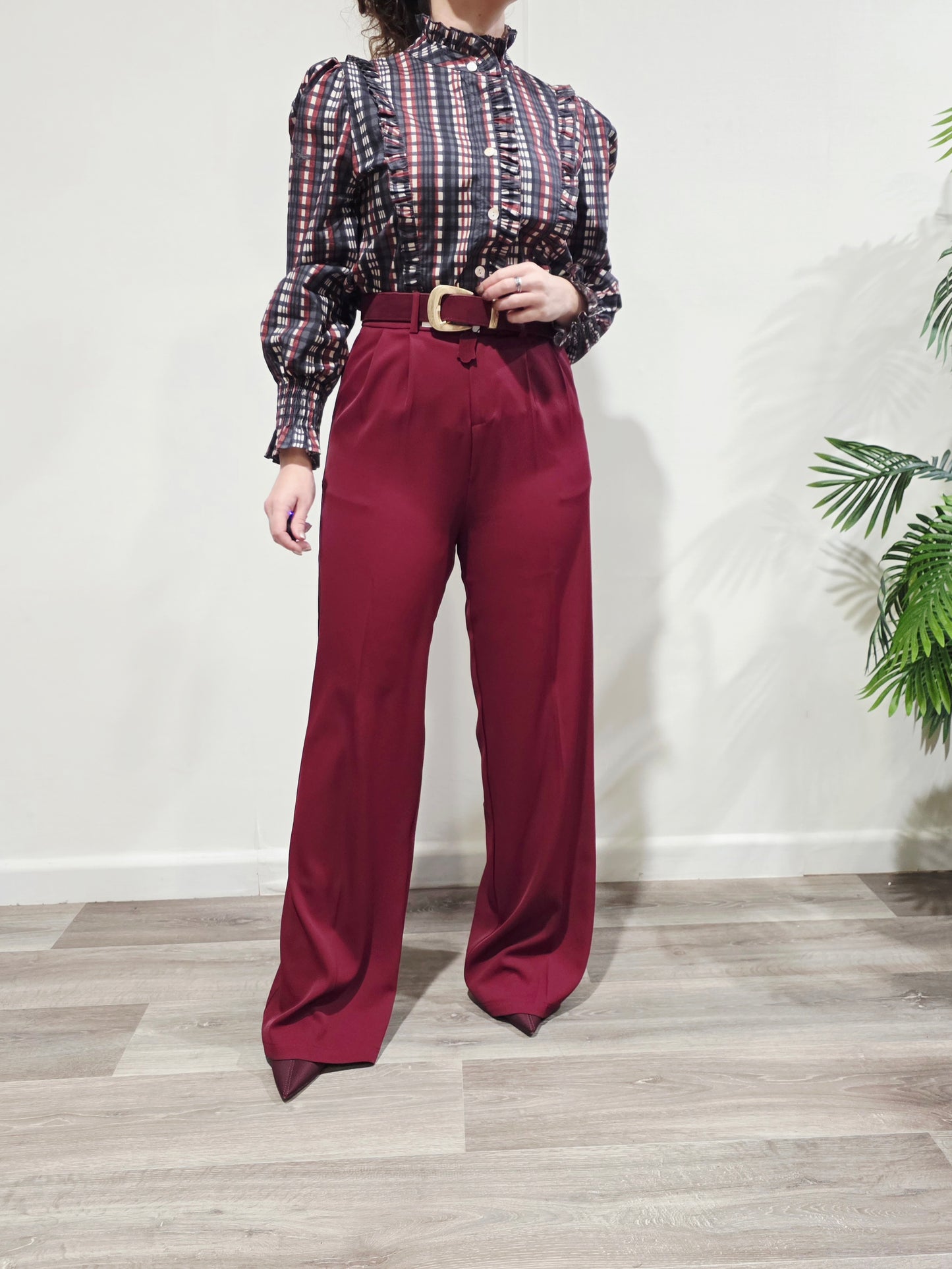 Pantalón Wide Fit Burdeos