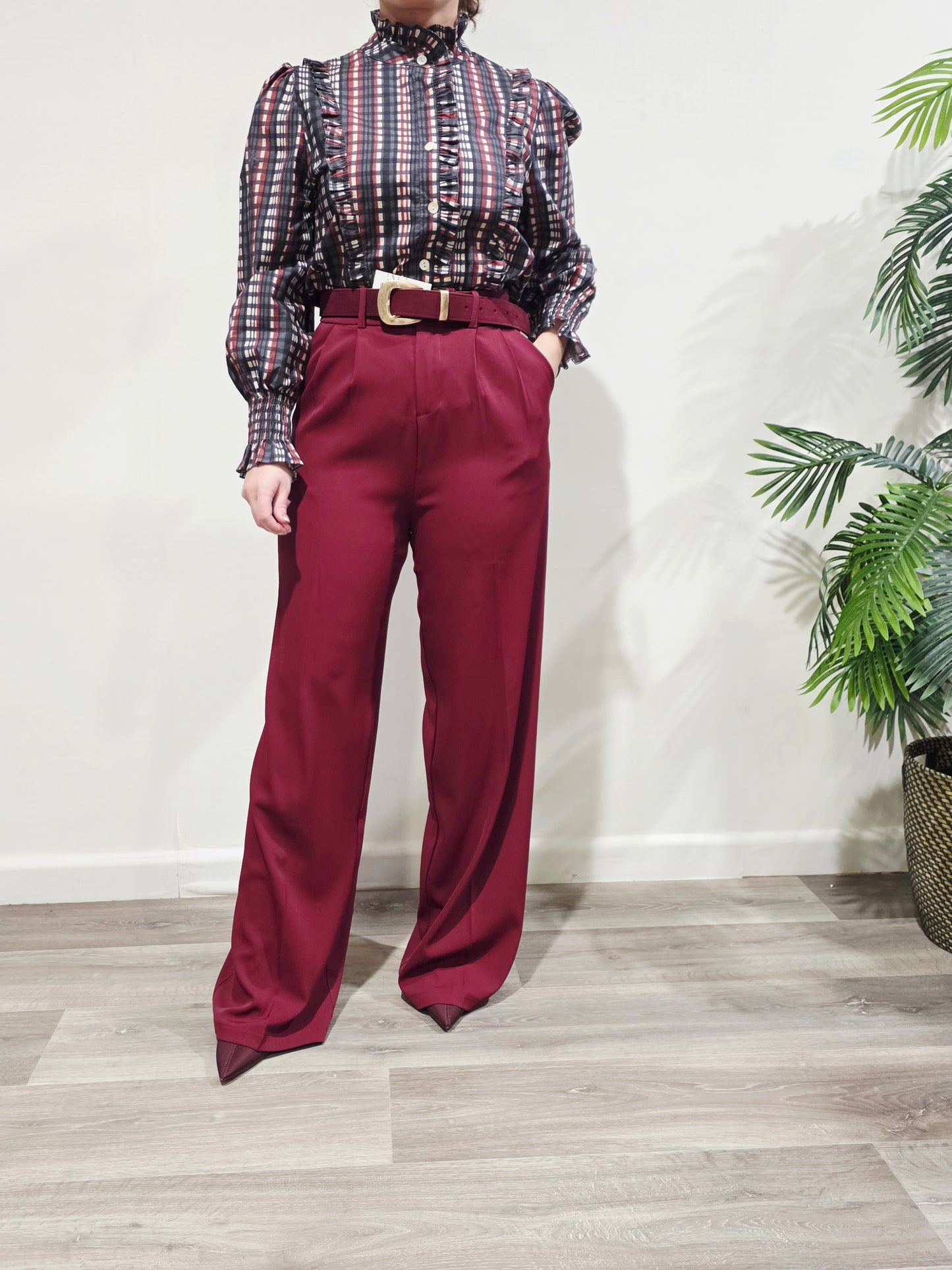 Pantalón Wide Fit Burdeos