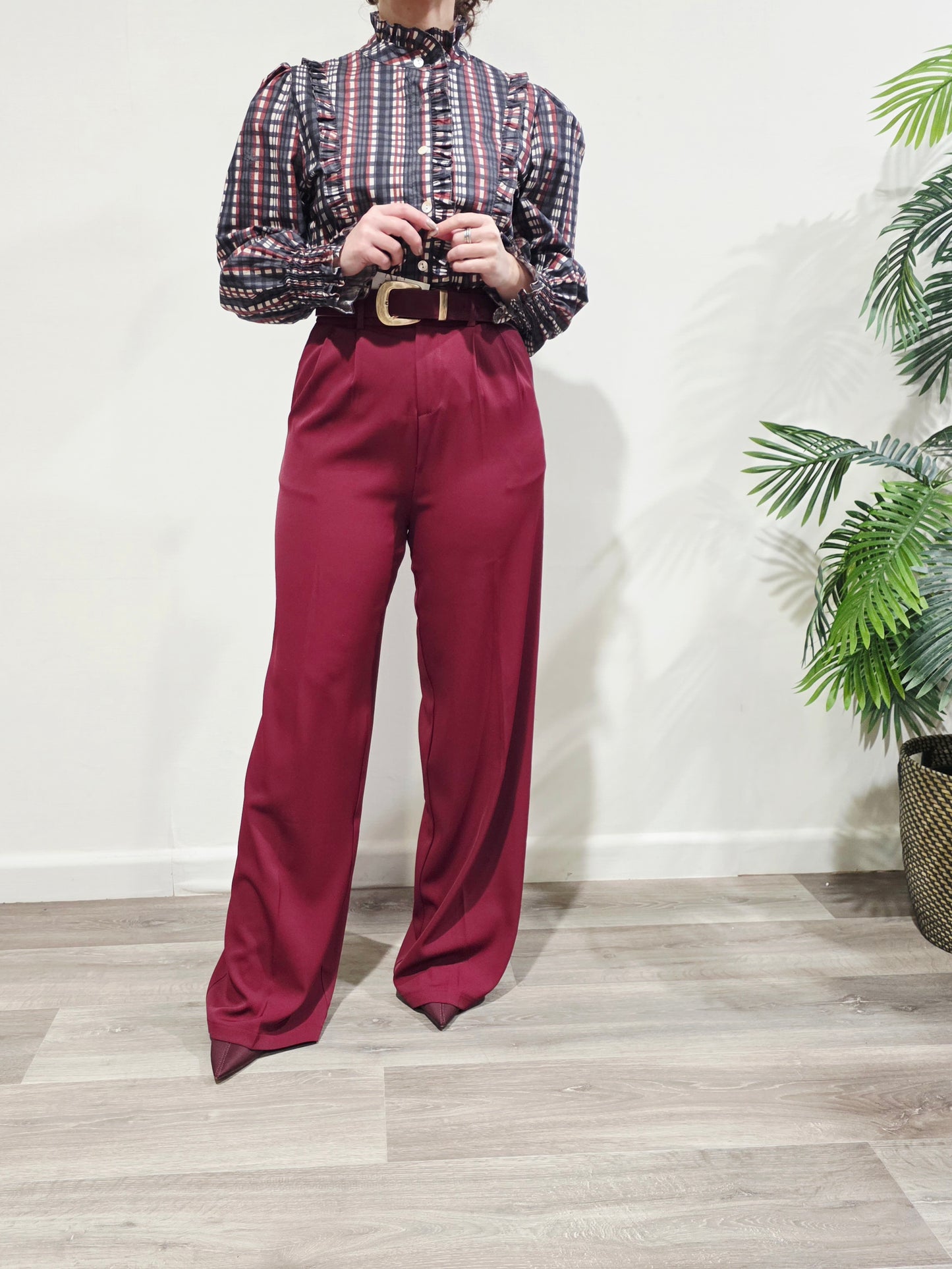 Pantalón Wide Fit Burdeos