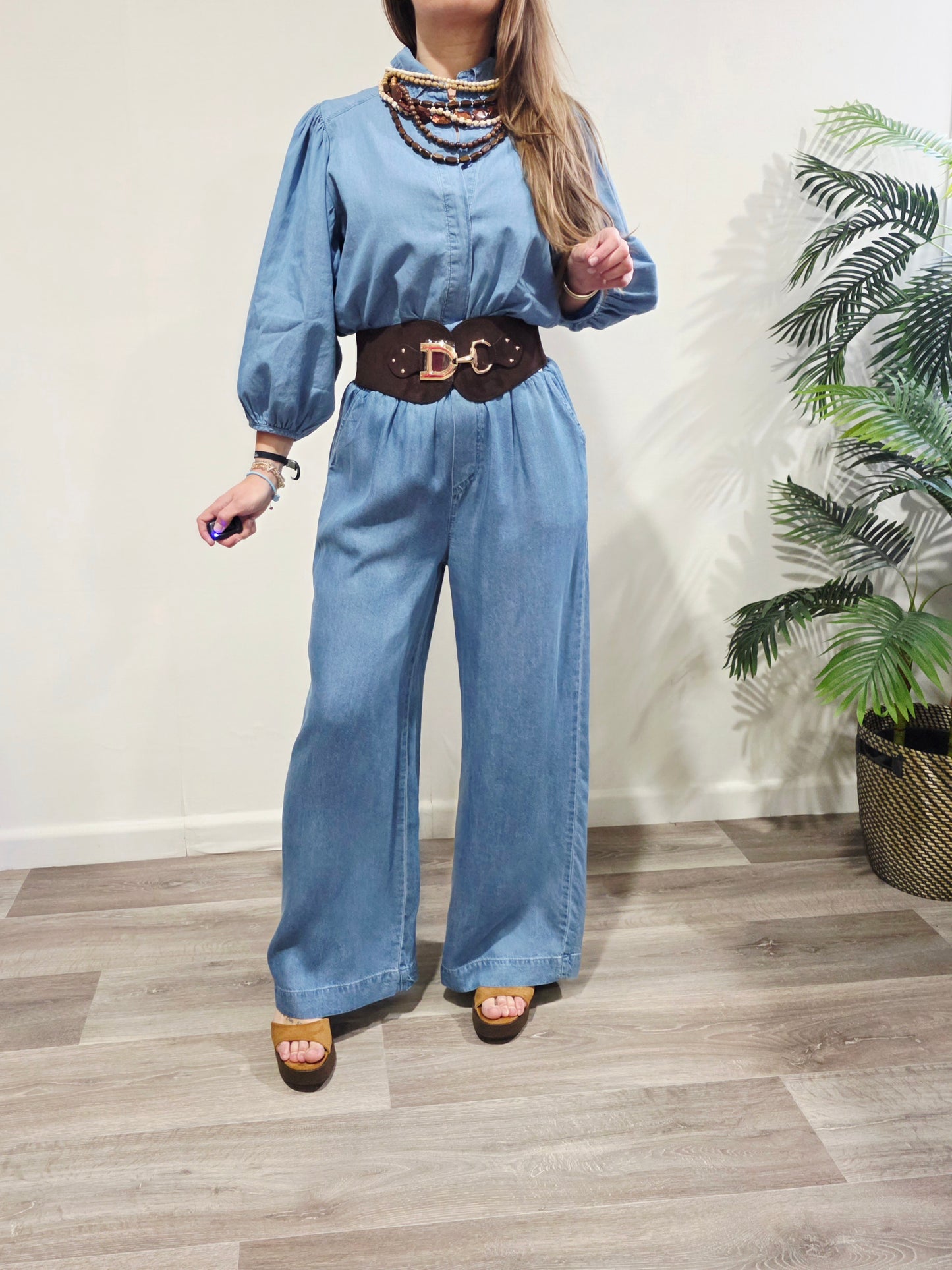 Camisa Denim Manga Abullonada