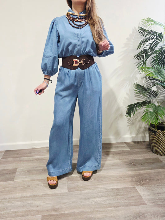 Camisa Denim Manga Abullonada