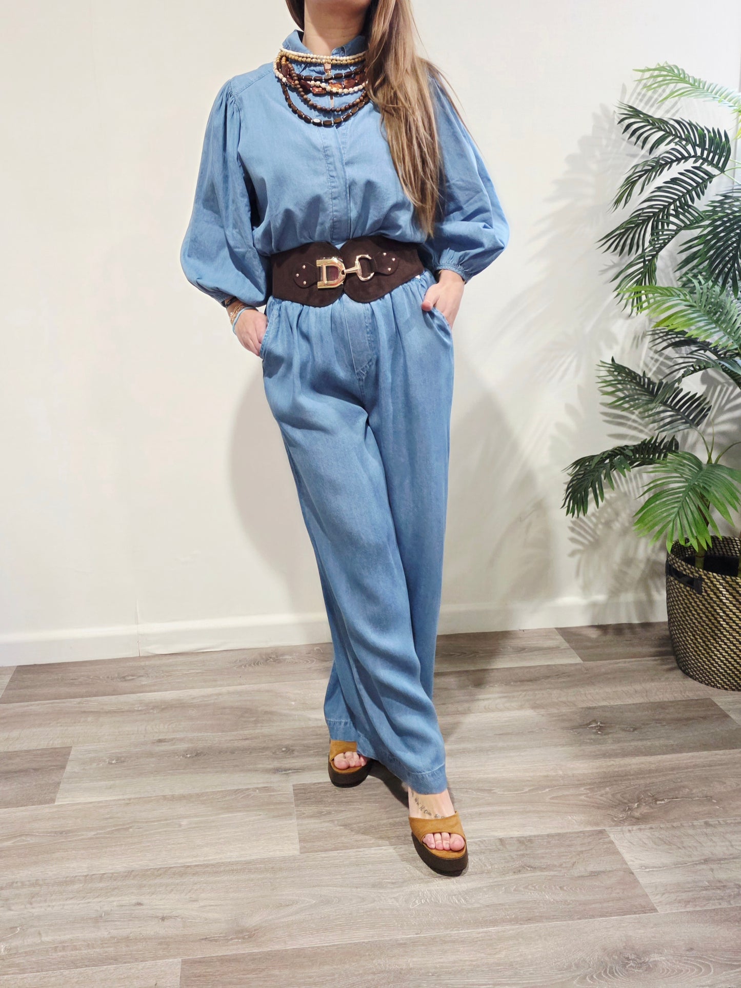 Camisa Denim Manga Abullonada