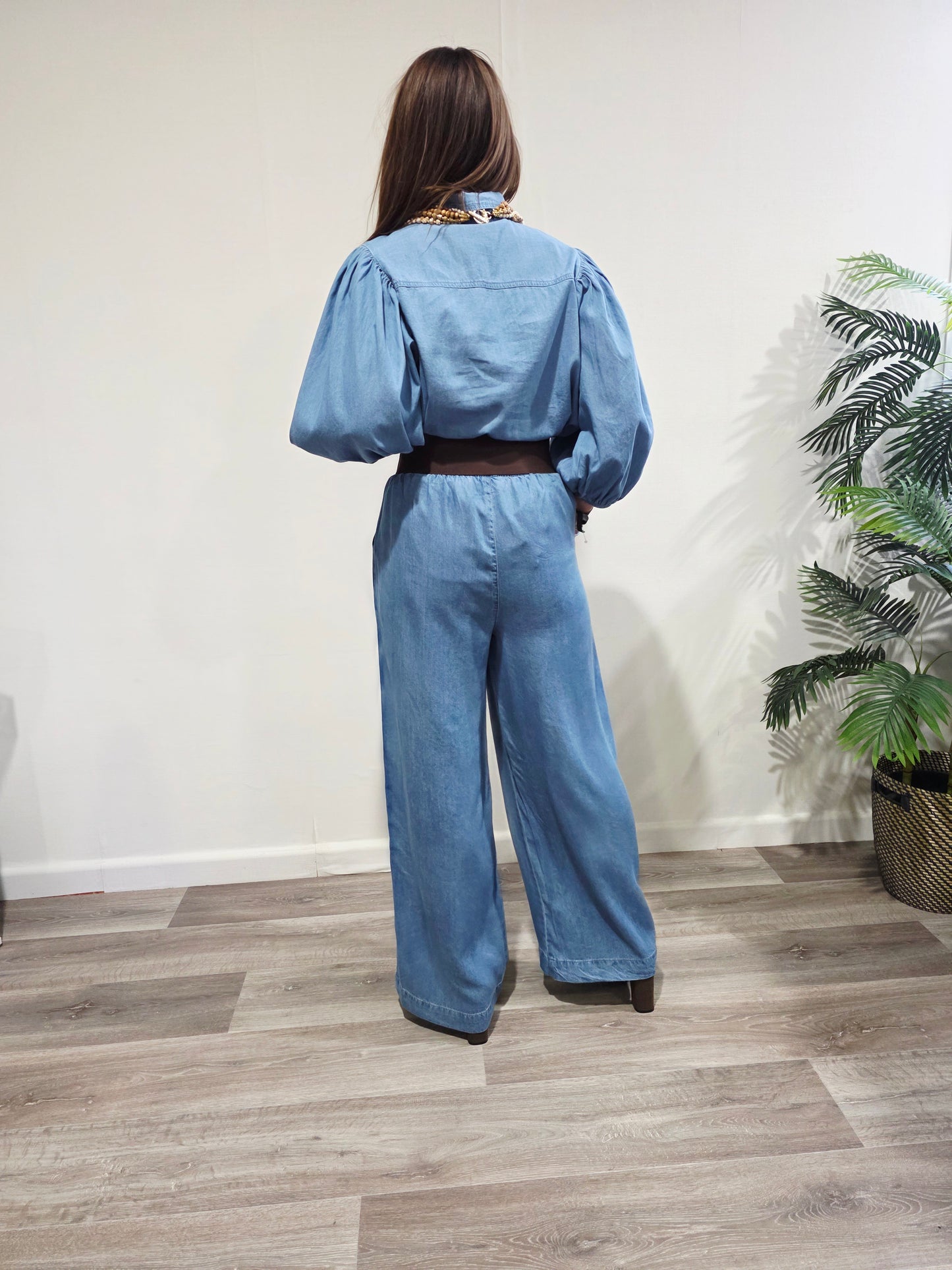 Camisa Denim Manga Abullonada