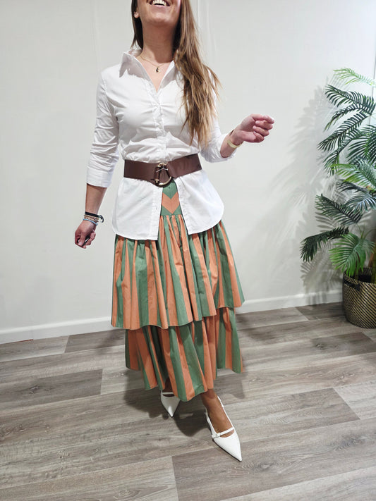 Falda Rayas Naranja & Verde
