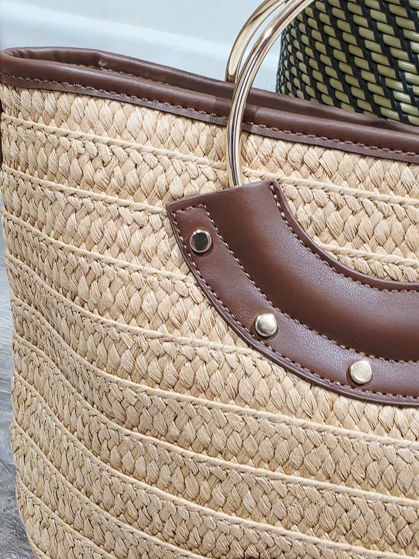 Bolso Rafia Asa Metal