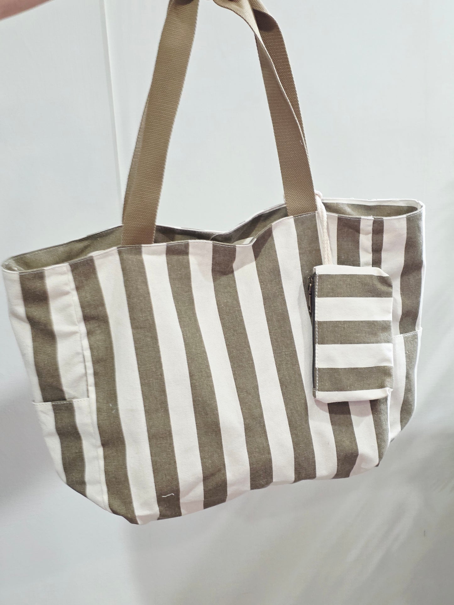 Bolso Tote de Lona a Rayas con Neceser